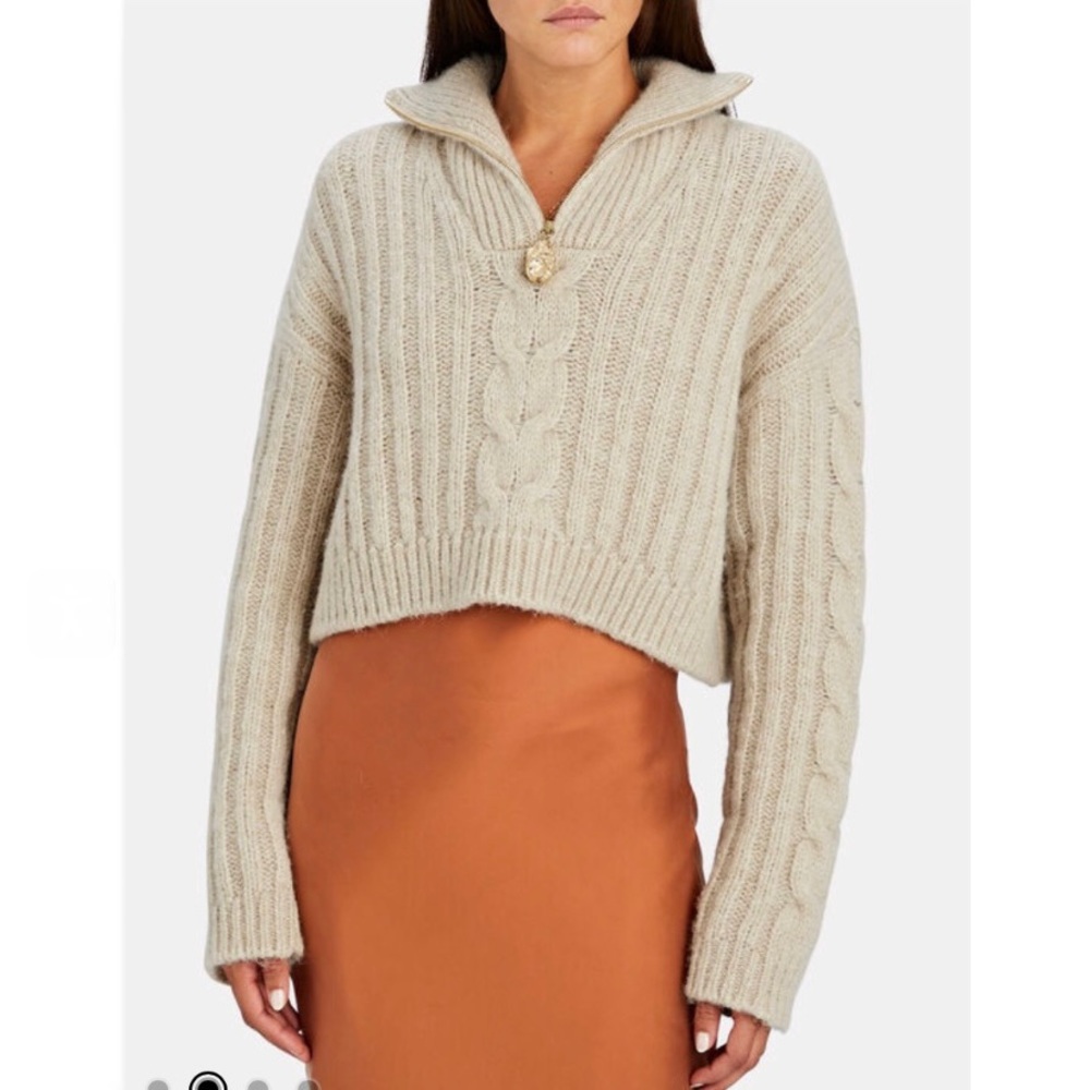 Nanushka Evie Half Zip Wool Cable Knit Wool Blend Sweater Large
